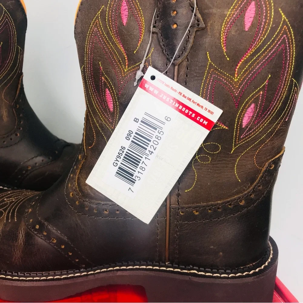 Justin Gemma Gypsy 8” Dark Brown Buffalo Round Toe Boots GY9526 Women’s 9 B New - Picture 3 of 9